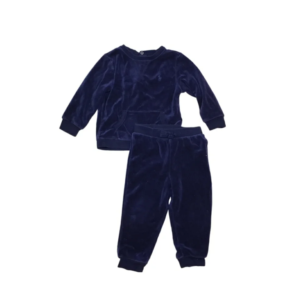 Ralph Lauren 18m Naby Blue Two Piece Velour Matching Track Suit Set